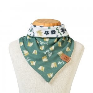 babador para bebê verde, branco, estampado com coroas, príncipe