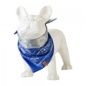 bandana para cachorro, gato, pet, azul, cinza, estampa paisley em manequim de cachorro.