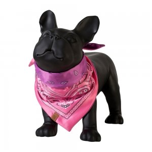 bandana para cachorro, gato, pet, rosa, roxa em manequim de cachorro.
