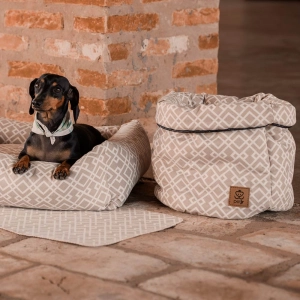 cachorro dentro da cama para cachorro ao o cesto organizador de brinquedos losango