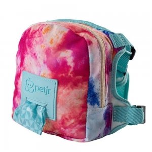 mochila  espacial tie dye rosa/azul passeio para cachorro 