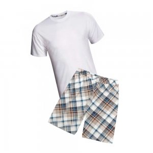 pijama masculino lulli camiseta branca e short xadrez azul para humanos 