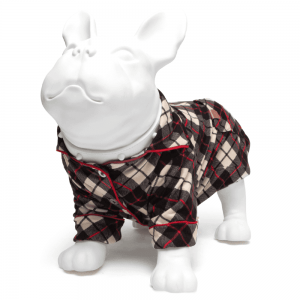 pijama luli xadrez vermelho para pet vestido em manequim de cachorro